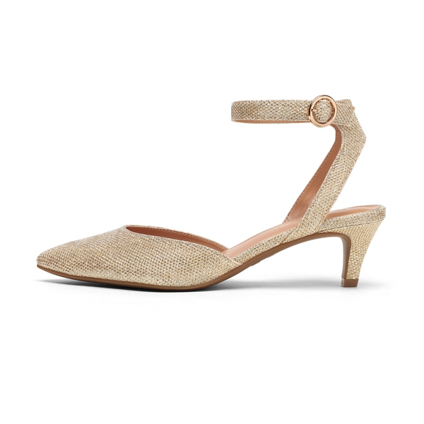 Ankle Strap Low Heel Pumps - GOLD GLITTER - 2